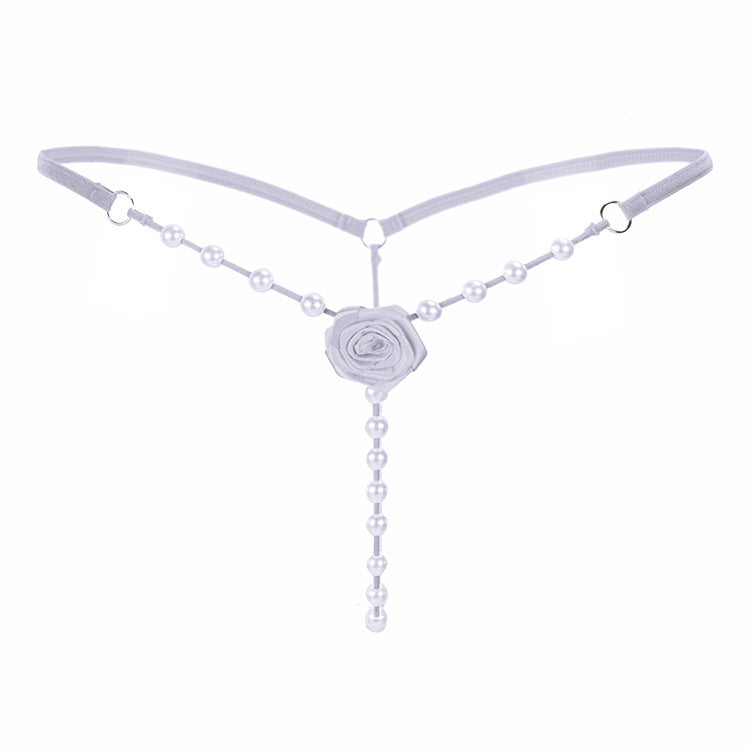 Pearls and Bows Lace G String-White-Theone Apparel