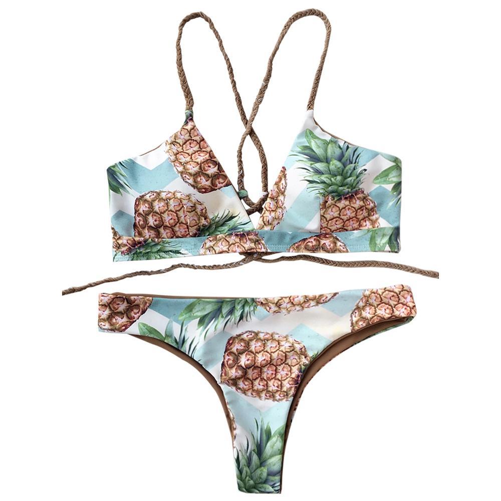 Pineapple Print Strappy Bikini Set