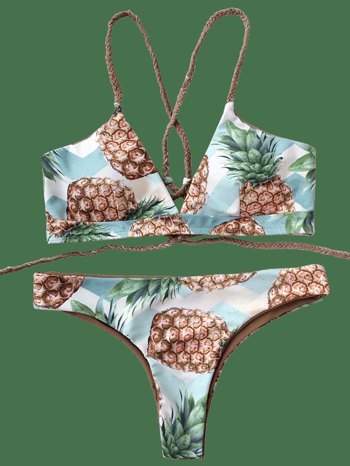 Pineapple Print Strappy Bikini Set