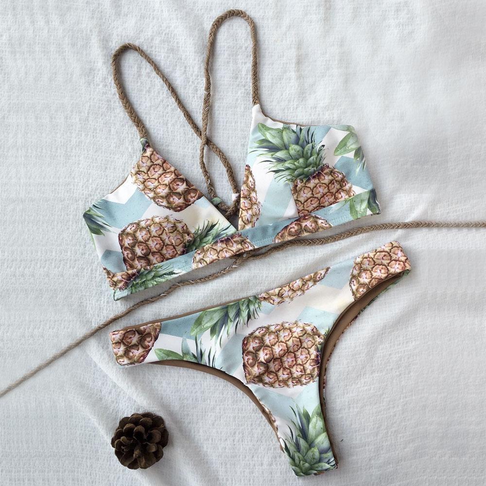 Pineapple Print Strappy Bikini Set