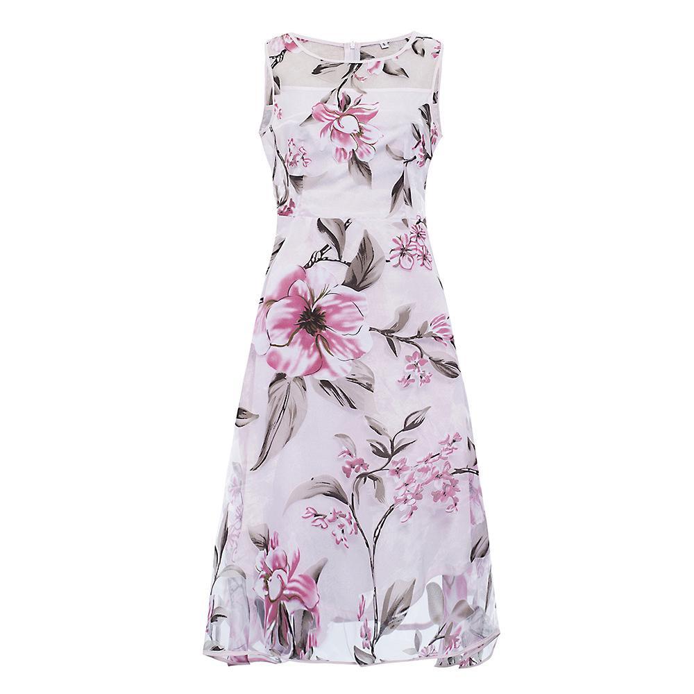 Pink Flower Print Sleeveless Dress