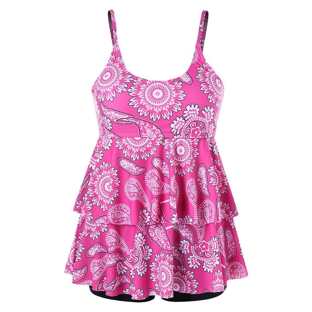 Pink Plus Size Womens Tankini-Hot Pink-Theone Apparel