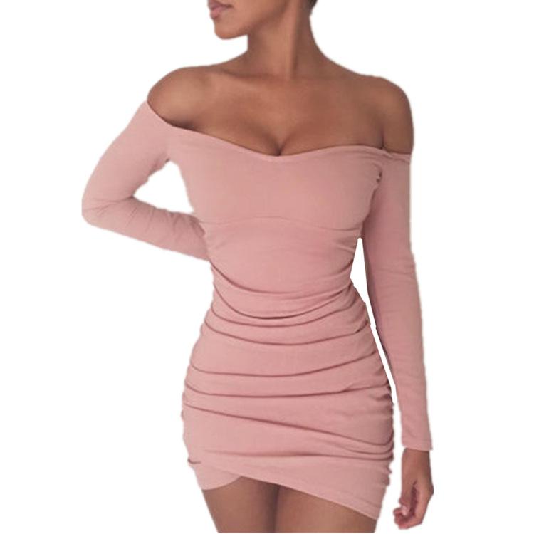 Gaun mini bodycon ruched off-shoulder