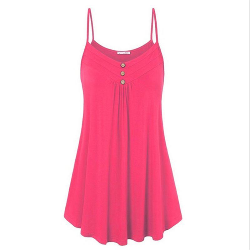 Pleated Loose Fit Camisole Tank-Rose Red-Theone Apparel