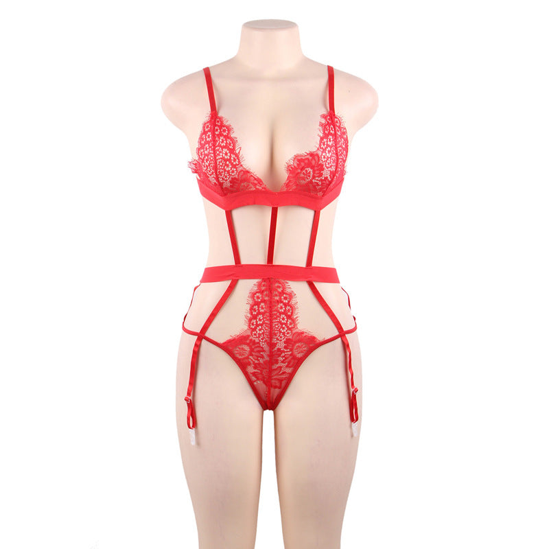 Plus Size Bra & Panty Garter Set-Theone Apparel