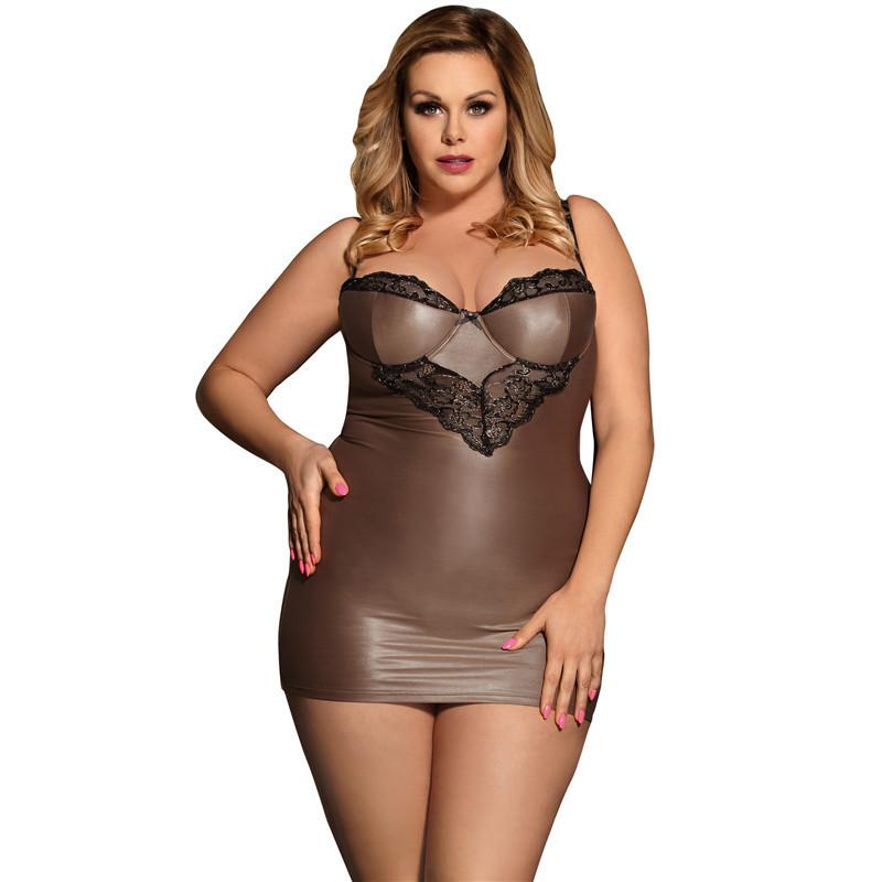 Plus Size Sleek Body-Con Balconette Mini Dress-Brown-Theone Apparel