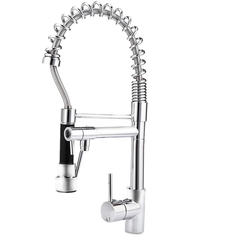 Pull-Down Swivel Kitchen Faucet with Flexible Hose-Silver-Theone Apparel