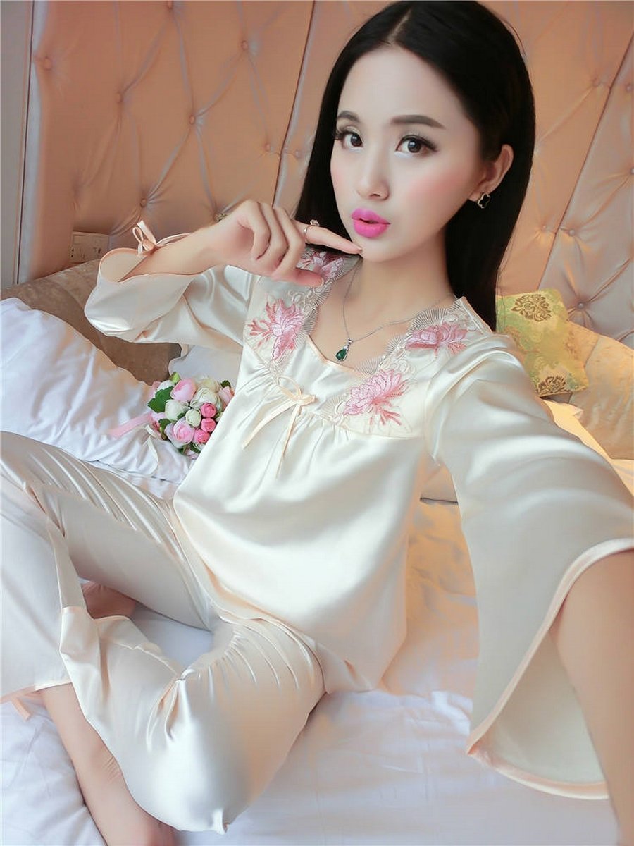 Pure Satin Cami Set Long Pants-White-Theone Apparel