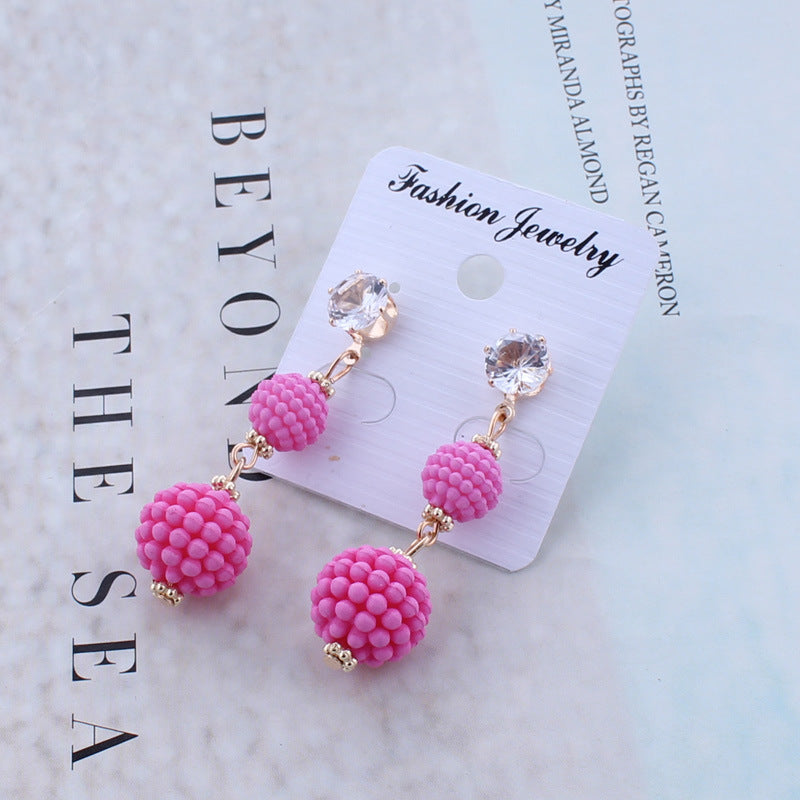 Ribbed Asymmetrical Sphere Drop Earrings-Rose Red-Theone Apparel