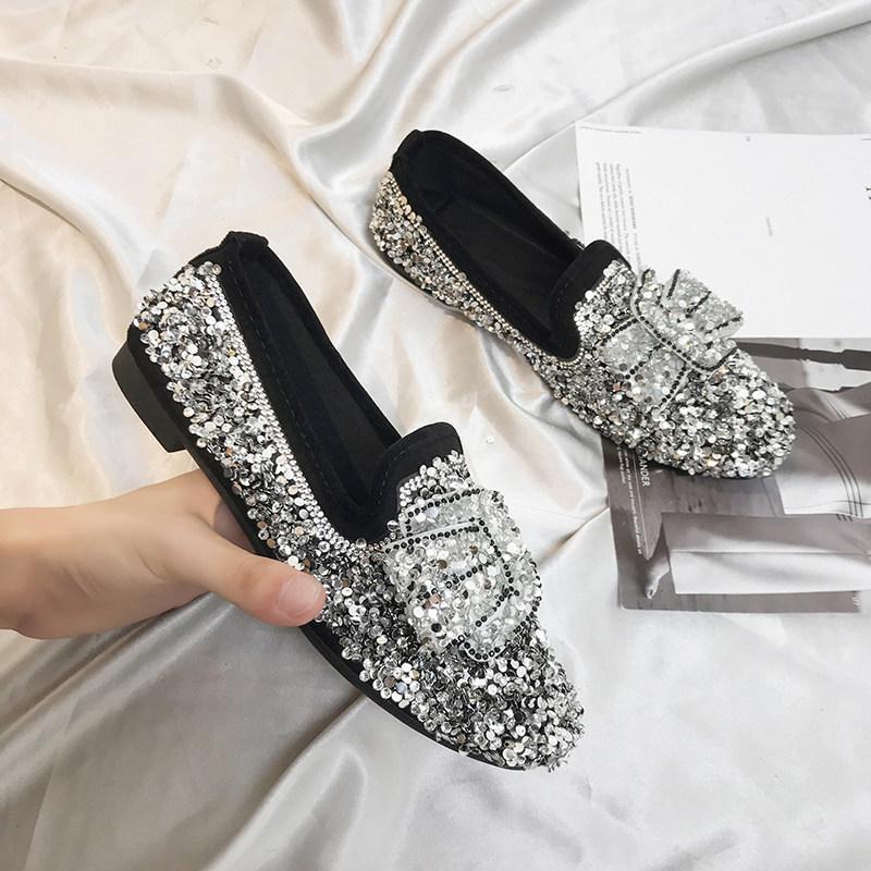 Sassy Sequined Loafer Flats-Gray-Theone Apparel