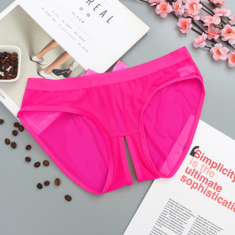 See Through Mesh Briefs with Butterfly Style Cutouts-Rose Red-Theone Apparel