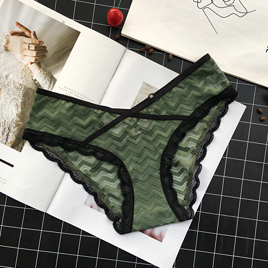 Semi Transparent High Waist Panties with Ornate-Military Green-Theone Apparel