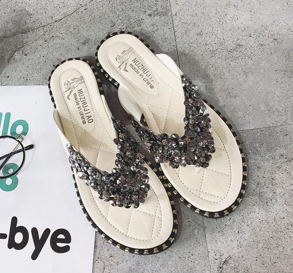 Sequin Spectacular Flipflop Sandals-White-Theone Apparel