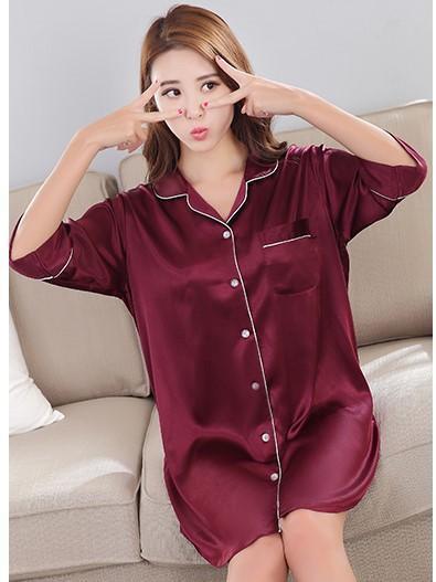 Silky Sleep Shirt with Piped Trim - Theone Apparel