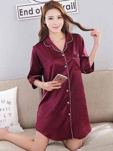 Silky Sleep Shirt with Piped Trim - Theone Apparel