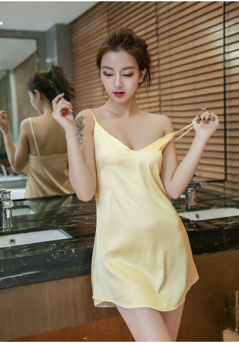 Simplistic Silky Chemise Slip Dress-Yellow-Theone Apparel