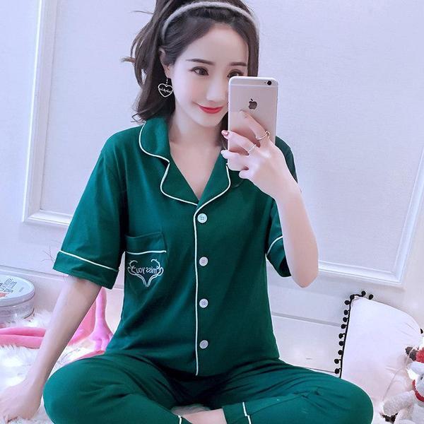 Sophisticated Button Up PJ Set-Green-Theone Apparel