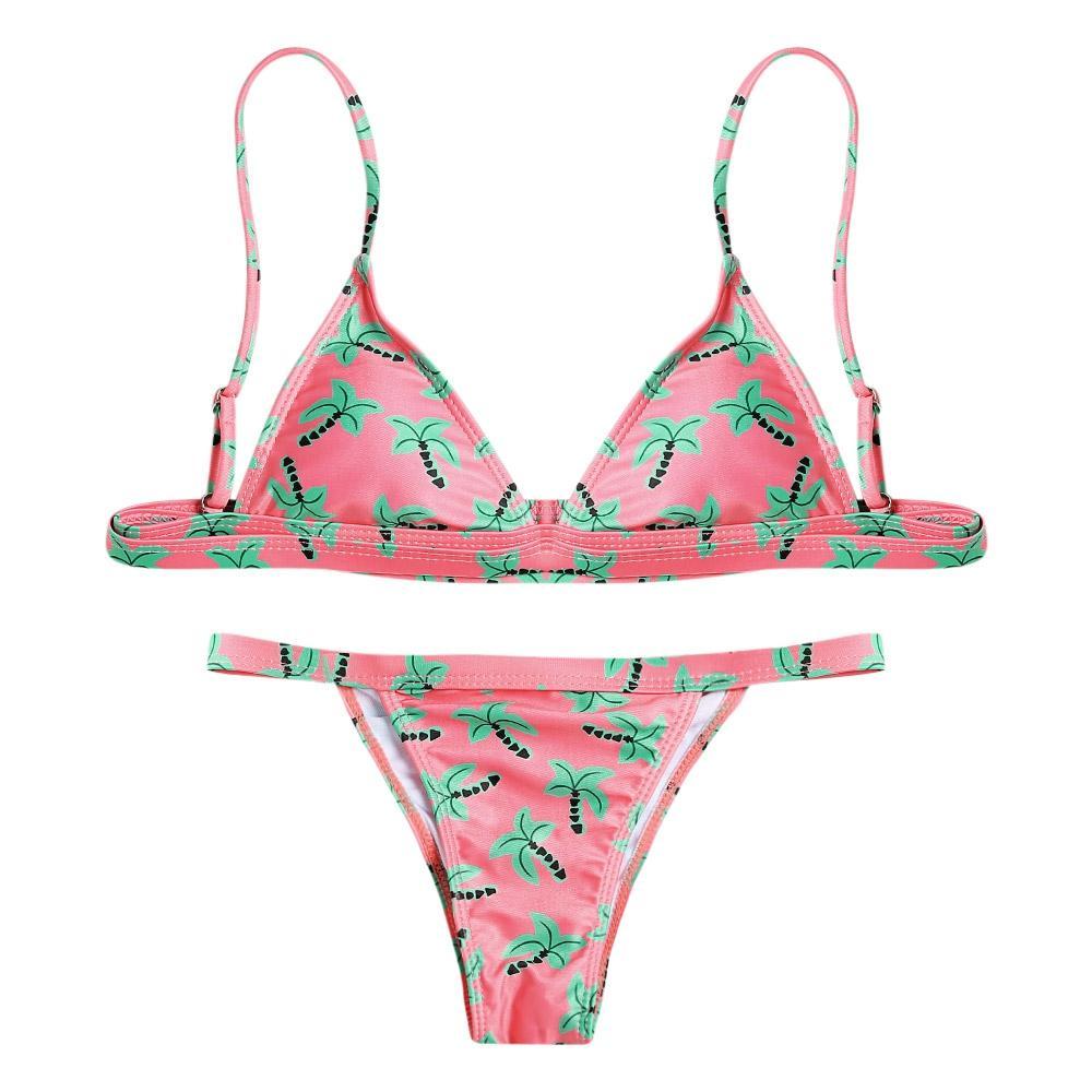 Spaghetti Strap Tree Print Bikini-Hot Pink-Theone Apparel