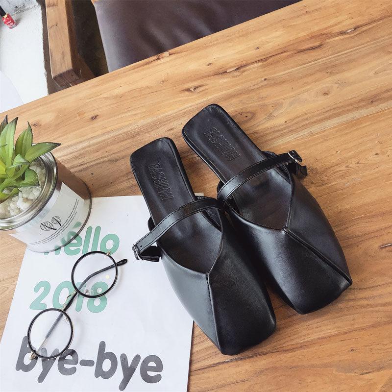 Square Toe Single Strap Sliders-Black-Theone Apparel