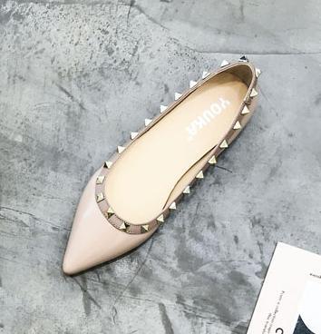 Studded Point Toe Ballet Flats-Apricot-Theone Apparel