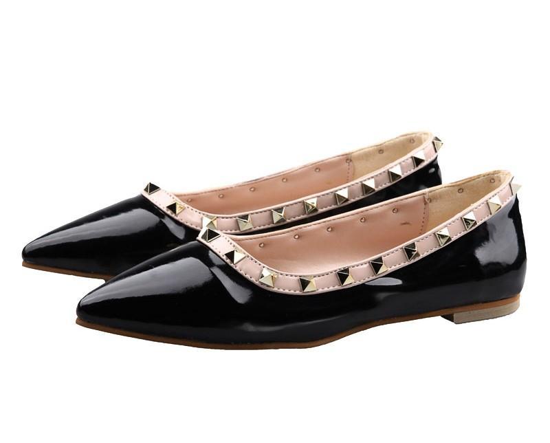 Studded Point Toe Ballet Flats-Black-Theone Apparel
