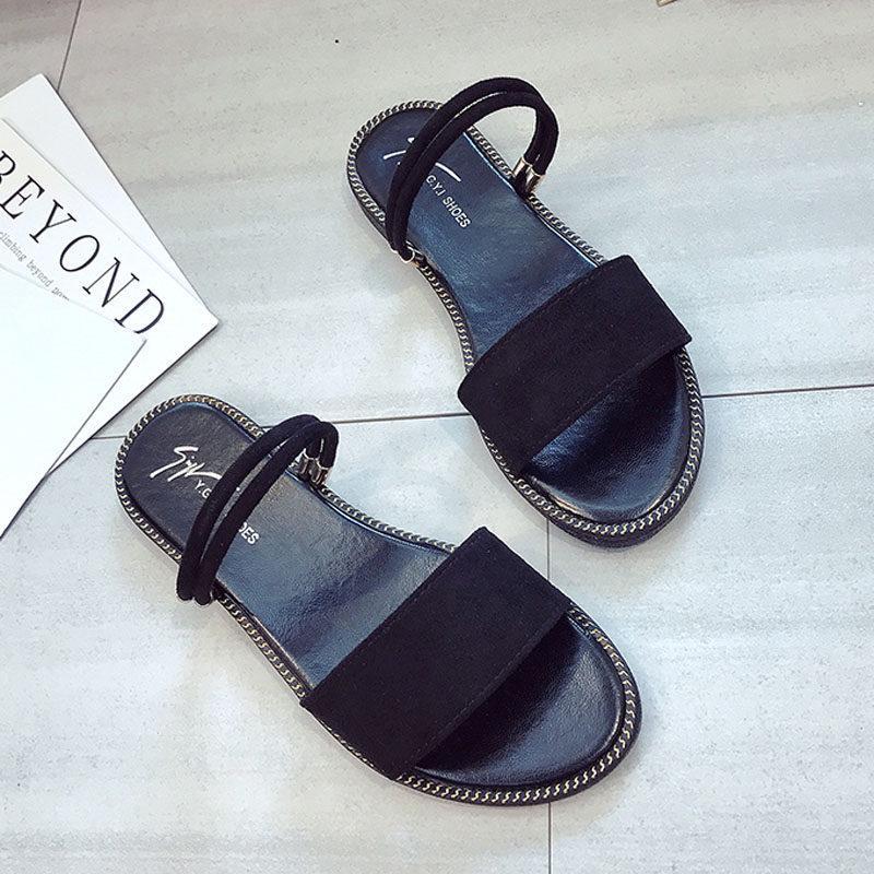 Suede Band Slide On Sandals-Black-Theone Apparel
