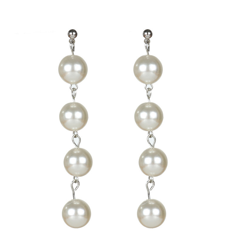 Tiered Faux Pearl Drop Earrings-Silver-Theone Apparel