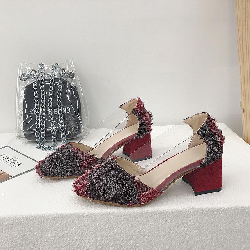 Transparent Fringe Trim Platform Heels-Red-Theone Apparel