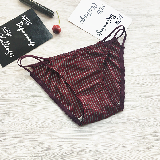 Vertical Pinstripe Fll Coverage Panties with Hip Straps-Dark Red-Theone Apparel