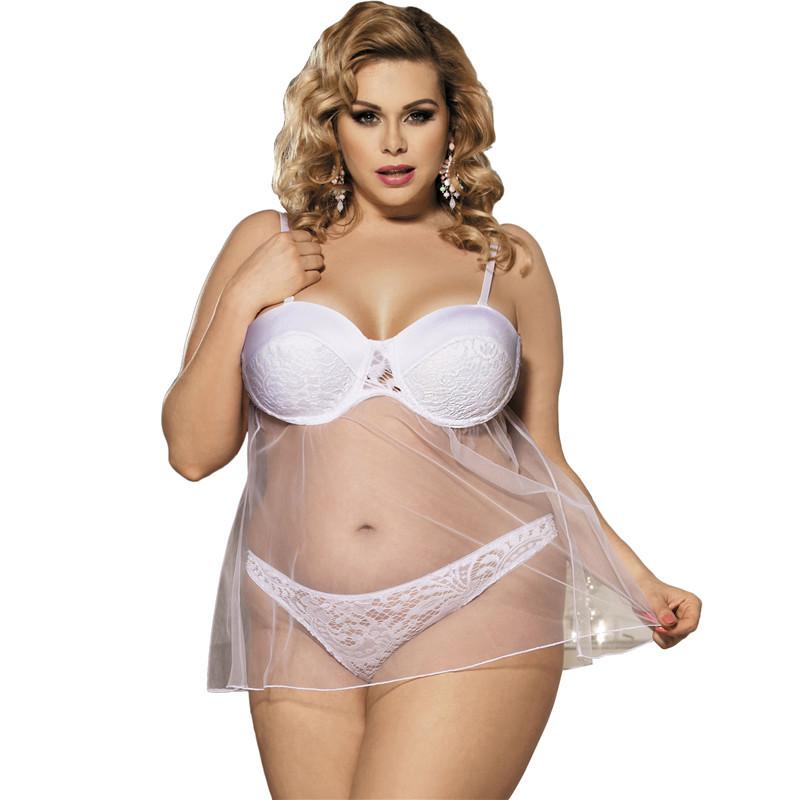 Conjunto de bragas de encaje transparente de talla grande