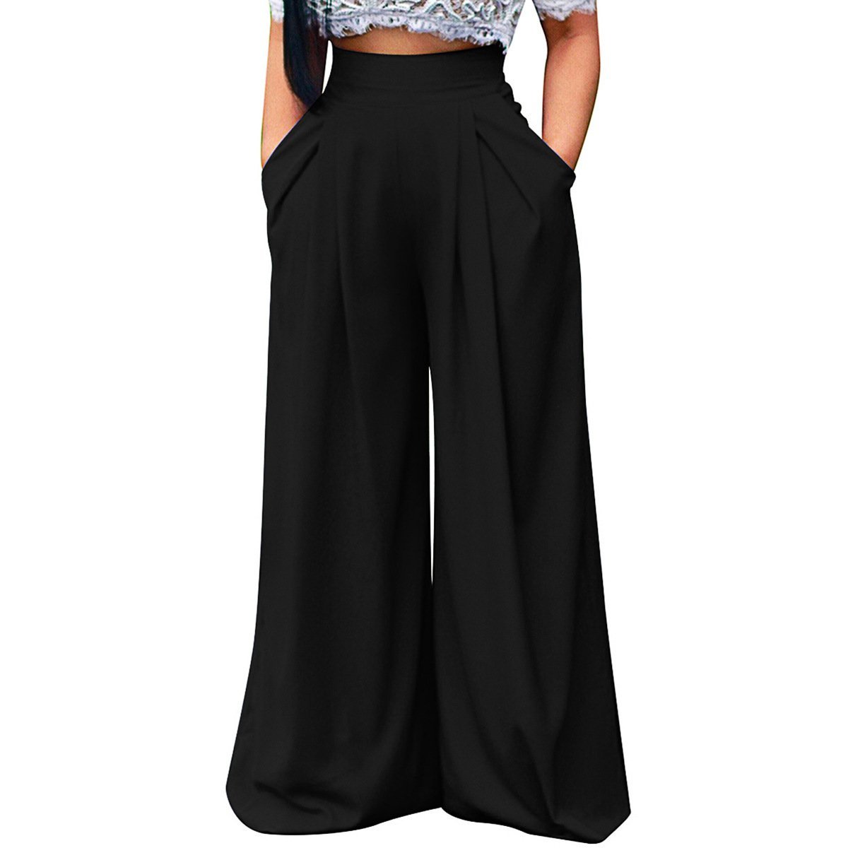 Wide Leg Pleat Front Palazzo Pants