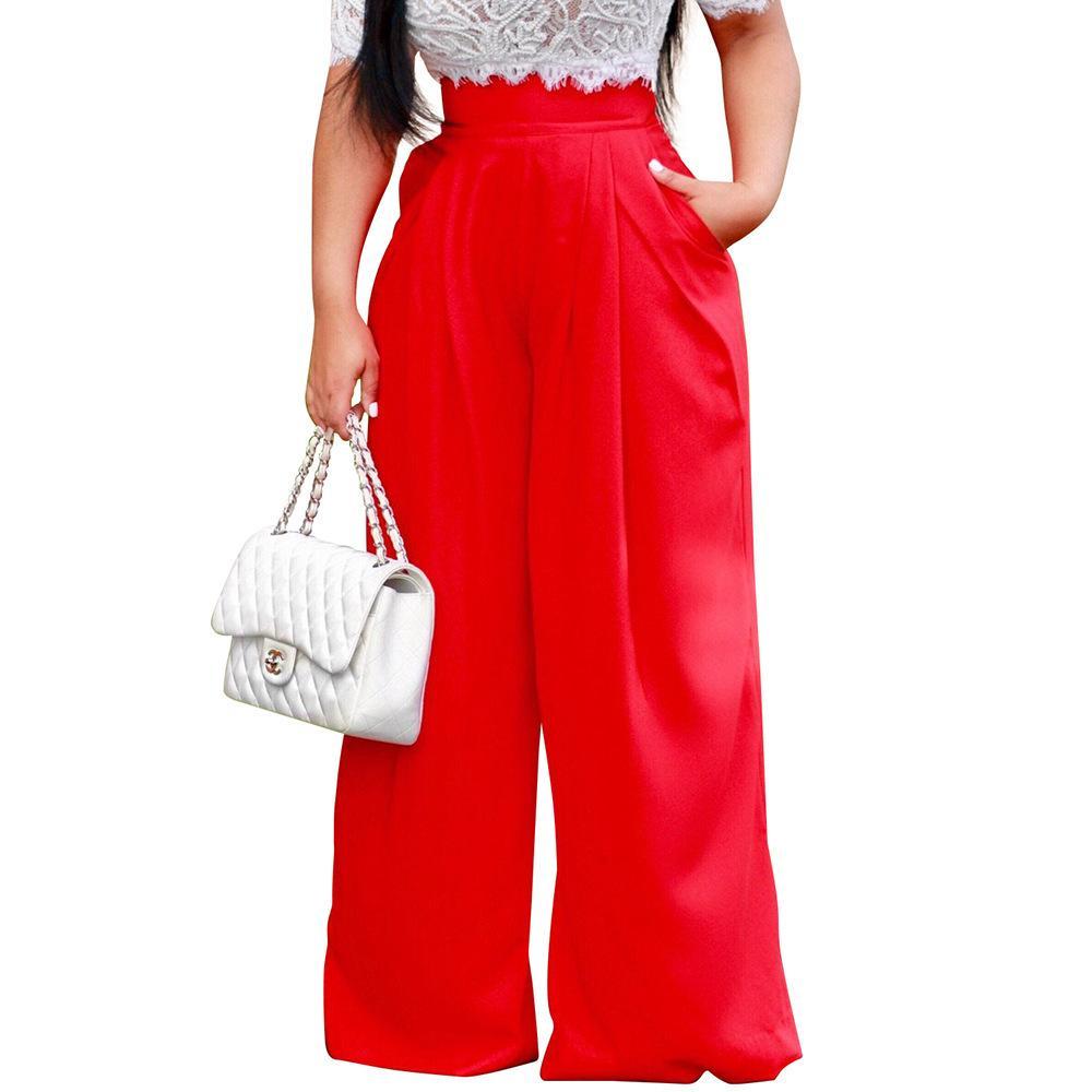 Wide Leg Pleat Front Palazzo Pants-Red-Theone Apparel