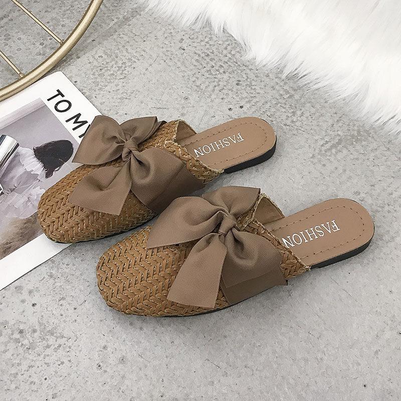 Woven Bow Top Slip On Sandals