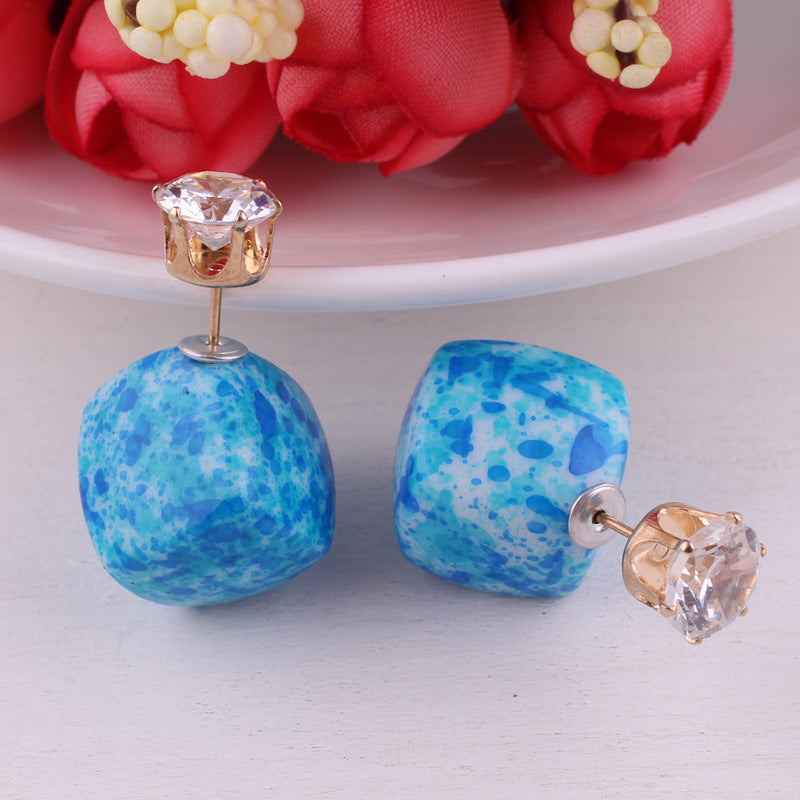 Zircon Double Sided Velveteen Earrings-Blue-Theone Apparel