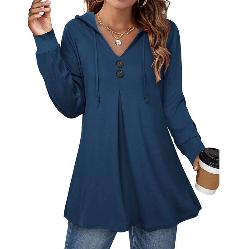 A-Line Tunic with V-neck and Buttons - THEONE APPAREL