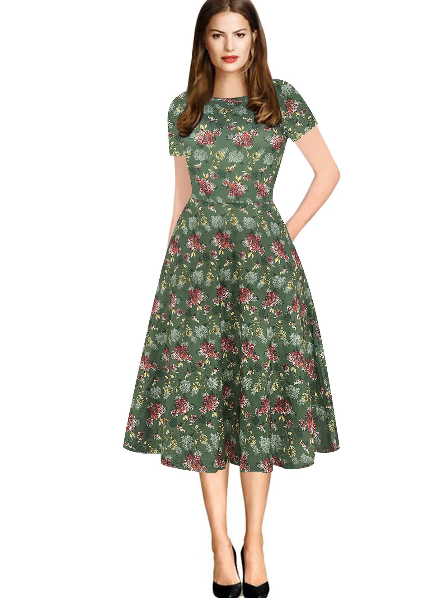 All-Over Print Pocket A-Line Dress - THEONE APPAREL