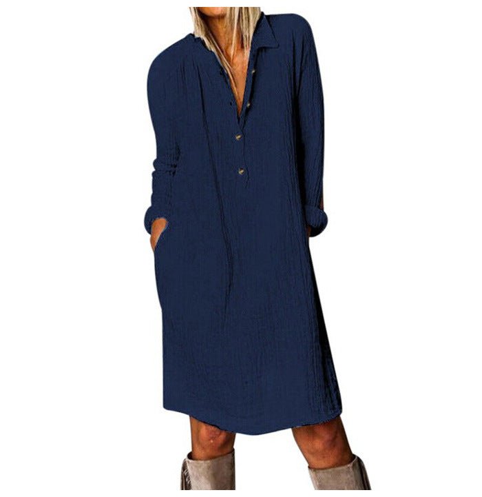 Baggy Frock Style Midi Dress with Long Sleeves - THEONE APPAREL