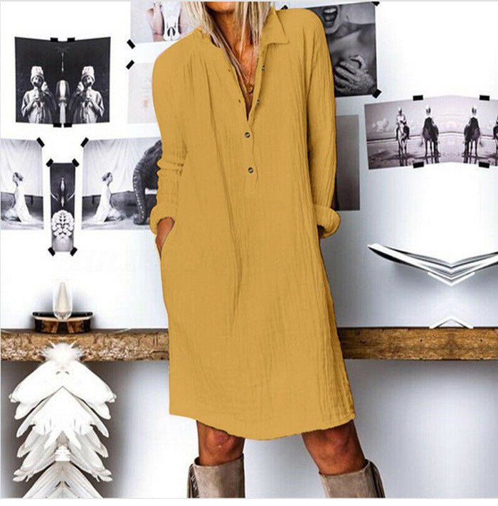 Baggy Frock Style Midi Dress with Long Sleeves - THEONE APPAREL