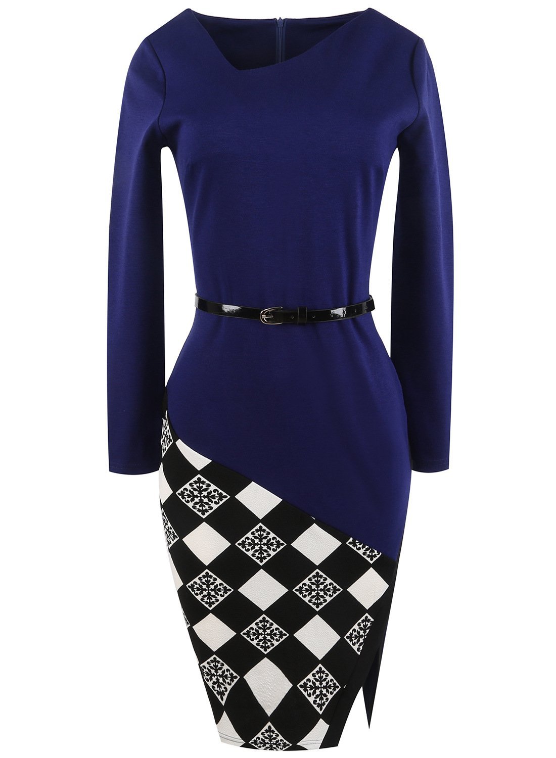 Belted Asymmetrical Blocked Sheath Dress - THEONE APPAREL