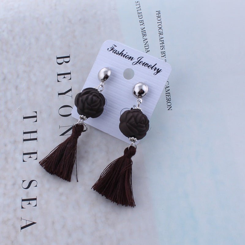 Black Rose and Tassel Earrings - THEONE APPAREL