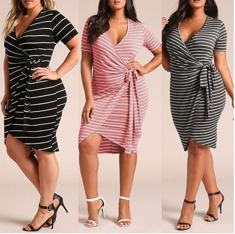 Body Con Wrap Dress with Short Sleeves - THEONE APPAREL