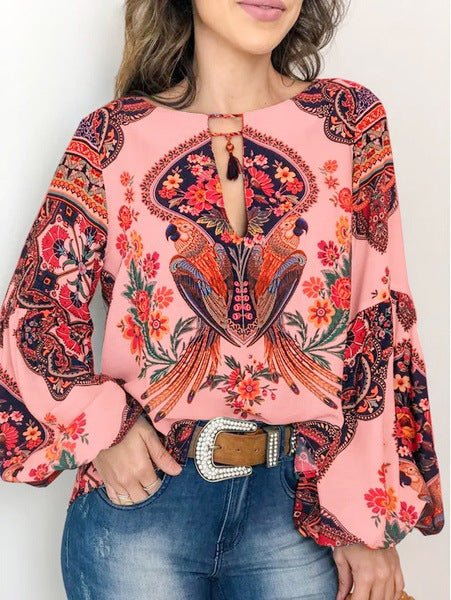 Boho Blouse with Paisley and Floral Prints - THEONE APPAREL