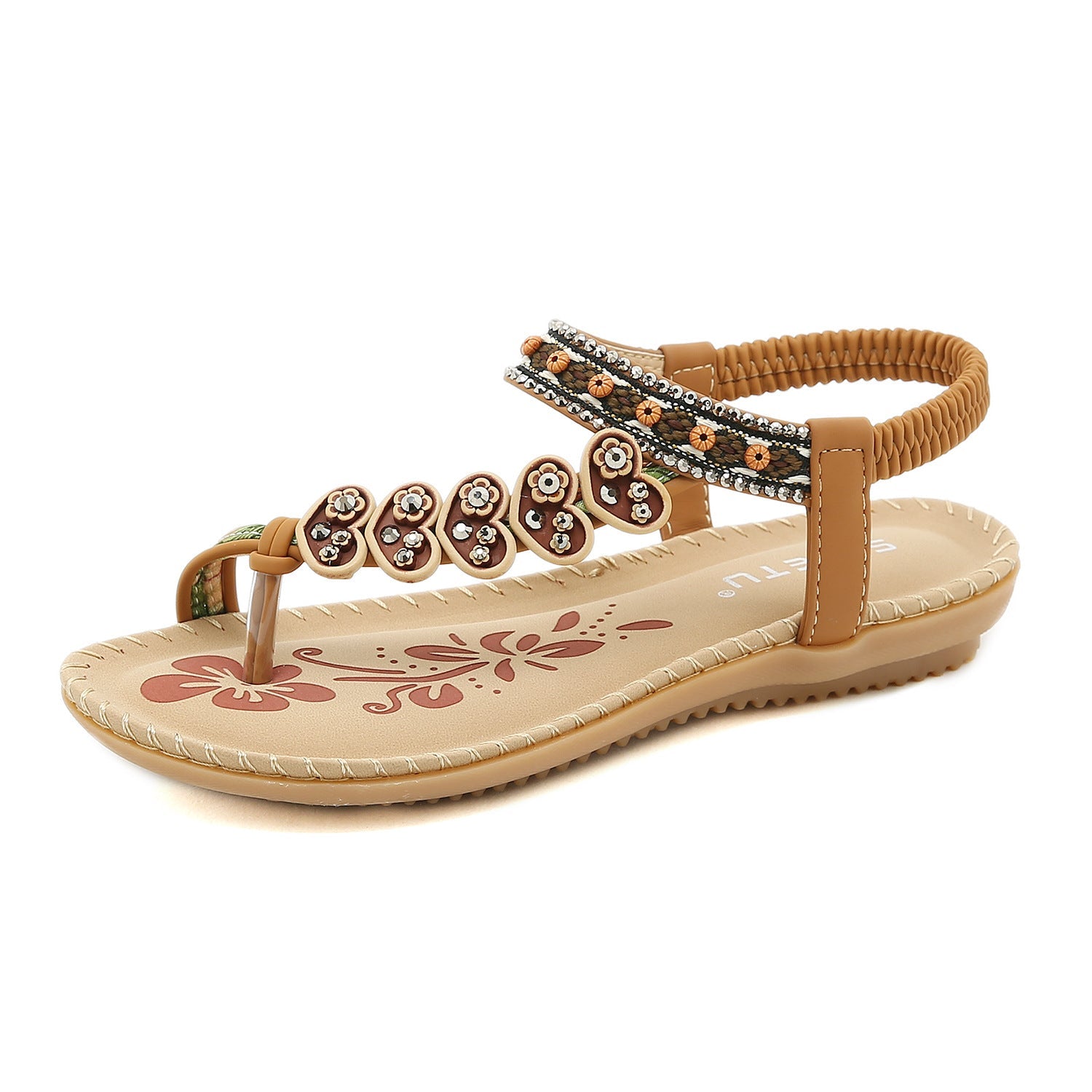 Boho Chic Beaded Heart Charm Ankle Sandals - THEONE APPAREL