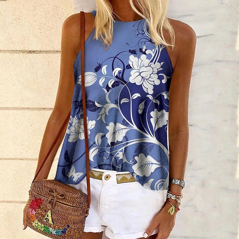 Botanical Graphic Sleeveless Vest Casual Top - THEONE APPAREL