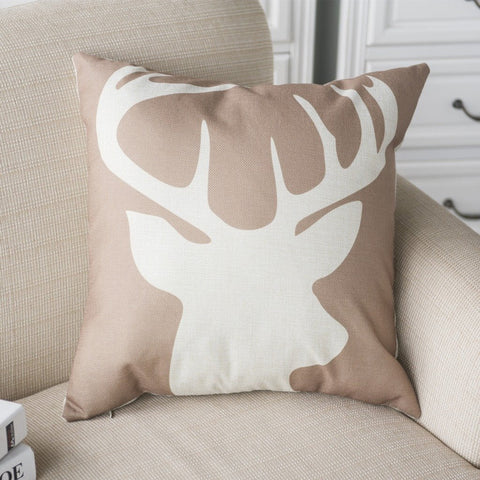 Burlap Reindeer Print Pillow Cover - THEONE APPAREL