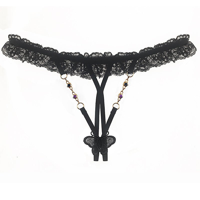 Butterfly Chain Cutout Frilly Lace Thong - THEONE APPAREL