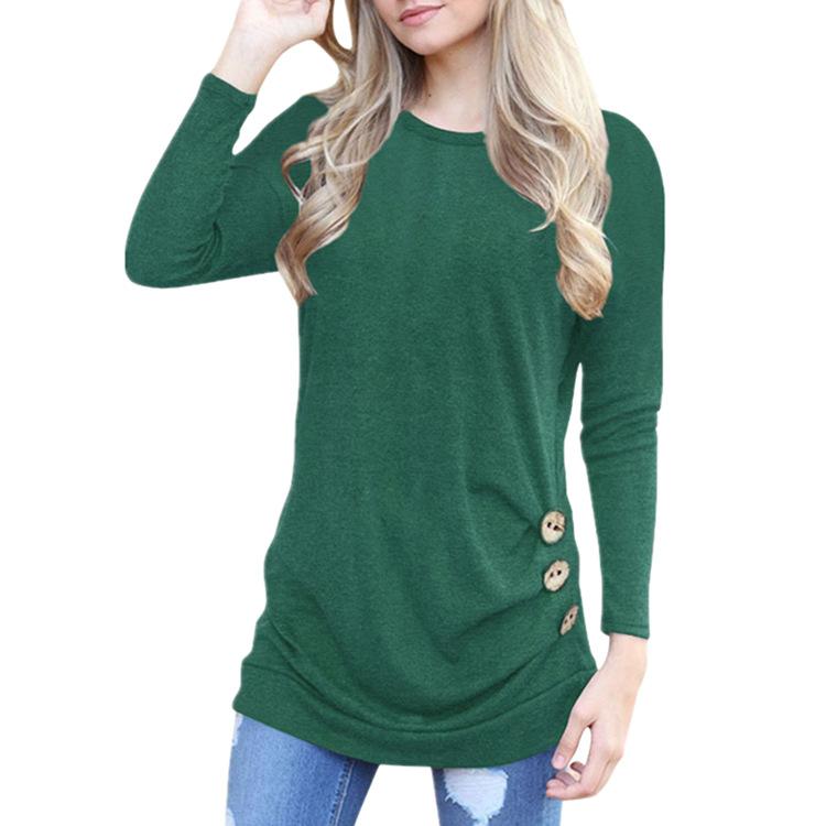 Button-Accent Crewneck Long-Sleeve Knit Top - THEONE APPAREL