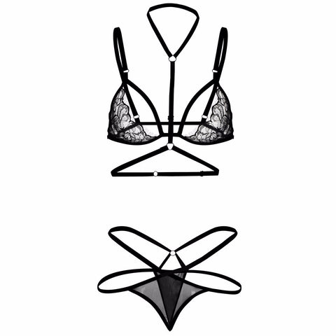 Cage Strap Choker Bra and Panty Set - THEONE APPAREL